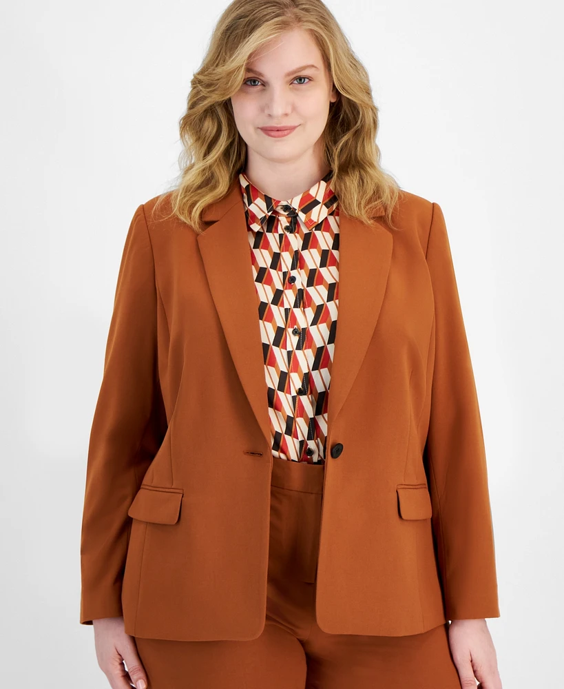 Tahari Asl Plus Notched Collar One-Button Blazer