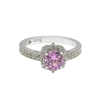 Suzy Levian New York Pink Sapphire & Lab-Grown White Eccentric Halo Engagement Ring Sterling Silver by