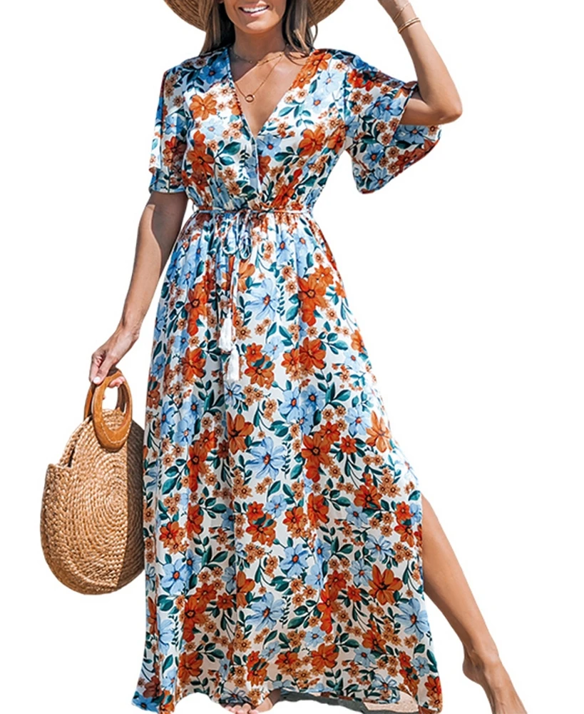 Cupshe Women's Floral Flared Sleeve Maxi Beach Dress