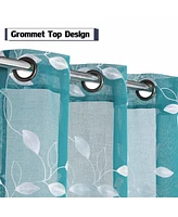 Caromio Floral Leaves Embroidered Grommet Sheer Window Curtain Panels Set, 52" x 84"