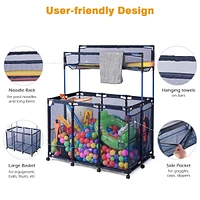 Yescom Metal Frame 10 Wheels Rolling Mesh Pool Storage Bin Xx-Large Double Decker with Noodle Holder Pool Float Storage Organizer