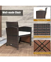 3 Pieces Pe Rattan Wicker Furniture Set with Cushion Sofa Coffee Table for Garden
