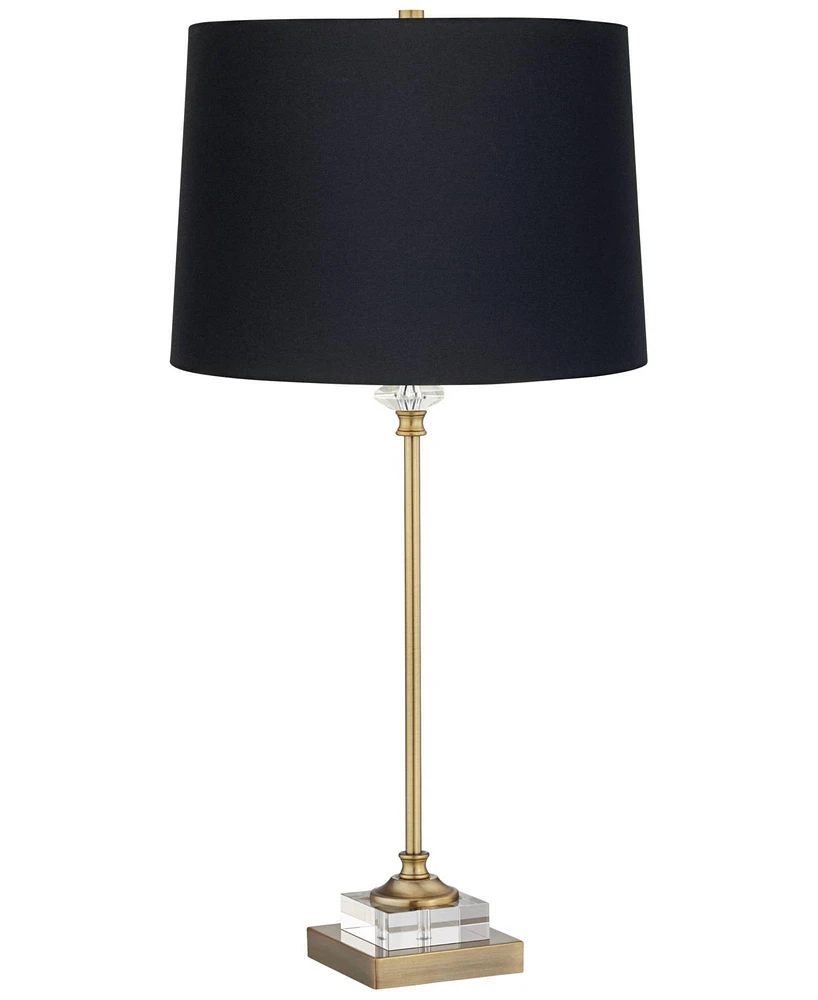 Regency Hill Julia 29 1/2" Tall Skinny Buffet Glam Luxe End Table Lamp Gold Finish Metal Crystal Single Fabric Black Shade Living Room Bedroom Bedside