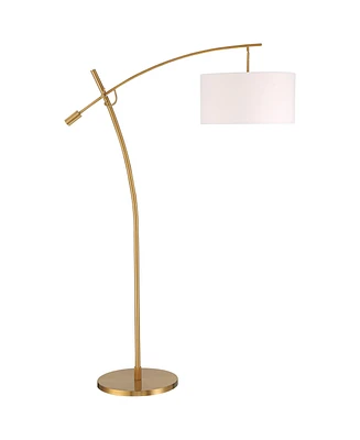 Possini Euro Design Raymond Modern Arc Floor Lamp 69" Tall Warm Gold Metal Adjustable Boom Arm White Linen Drum Shade Decor for Living Room Reading Ho
