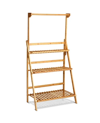 Sugift 3 Tiers Bamboo Hanging Folding Plant Shelf Stand