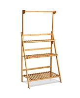 Sugift 3 Tiers Bamboo Hanging Folding Plant Shelf Stand