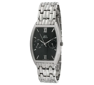 Gino Franco Men's Tonneau Stainless Steel Multi-Function Watch with Calendar and Bracelet