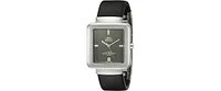 Gino Franco Men's Square Stainless Steel Case and Rubber Strap Watch