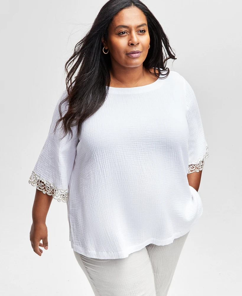 Jm Collection Plus Dolman-Sleeve Gauze Top, Exclusively at Macy's