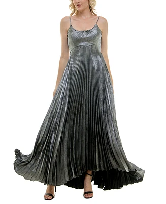 Taylor Women's Metallic Pleated Sleeveless Gown