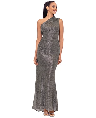 Betsy & Adam Women's Metallic One-Shoulder Sleeveless Gown