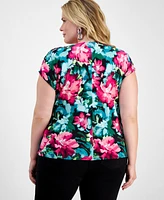 I.n.c. International Concepts Plus Printed Gathered Top, Created for Macy's