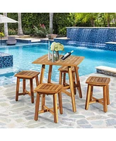 Sugift 5 Pieces Wood Patio Dining Set with Square Table and 4 Stools