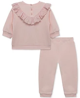 Little Me Baby Girls Ruffled Eyelet Sweatshirt & Pants, 2 Piece Set