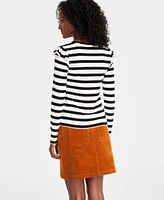 On 34th Women's Ruffle-Trim Ribbed Long-Sleeve Lurex Stripe Top, Created for Macy's