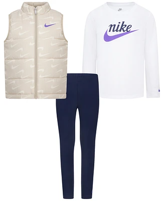 Nike Little Girls New Impressions Vest, Logo T-Shirt & Ribbed Leggings, 3 Piece Set