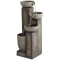 Four Tier Rustic Outdoor Floor Water Fountain 40 1/2" High with Led Light Cascading Bowls for Garden Patio Backyard Deck Home Lawn Porch House Relaxat