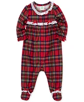 Little Me Baby Girls Plaid Lace-Trim Footed Coverall