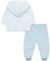 Little Me Baby Boys Cuddles Cotton Hooded Cardigan & Footed Pants, 2 Piece Set