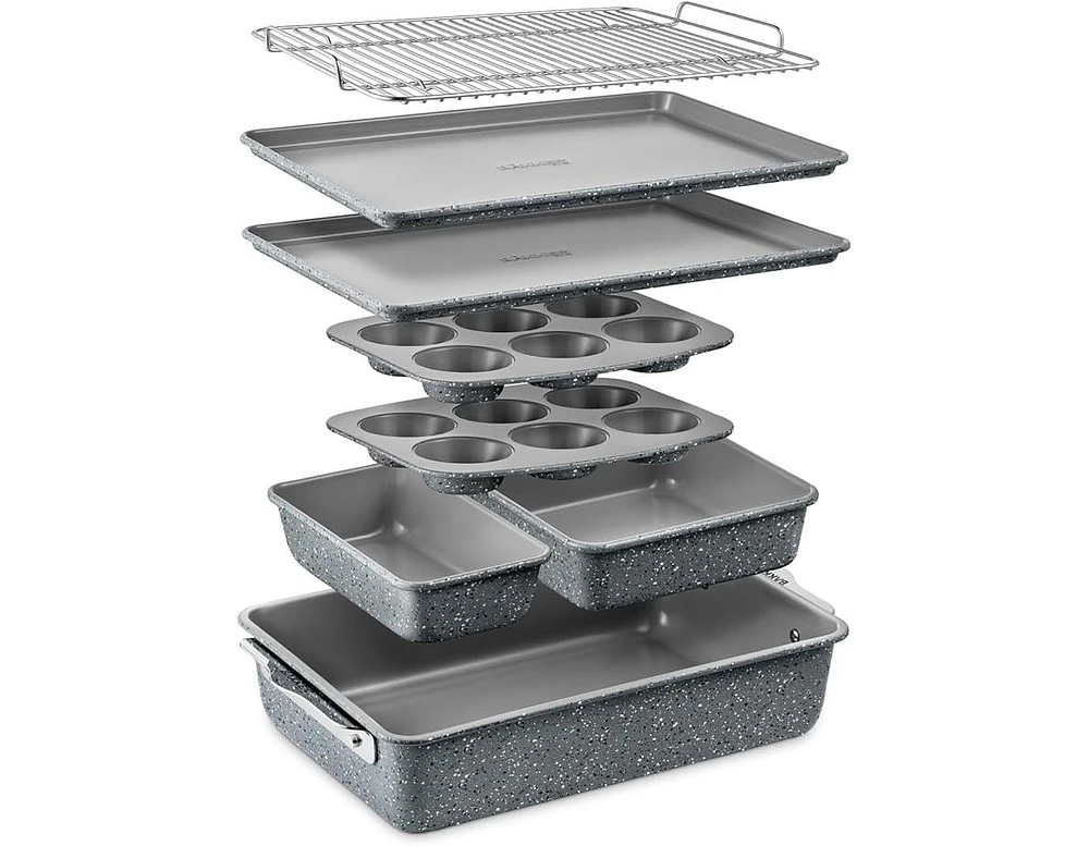 Bakkenswiss Bakken 8-Piece Stackable Bakeware Set - Ceramic Non-Stick Coating, Baking Sheets, Assorted Baking Pans, Ptfe, Pfoa & Pfos Free