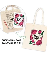 Rosa ROSATalent: Eco-Friendly Cotton Ecobag Coloring Kit – Peonies (220 Gsm, 38x42 cm)