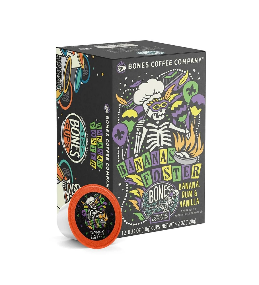 Bones Coffee Company Flavored Coffee Bones Cups Bananas Foster Flavored Pods | 12ct Single-Serve Coffee Pods Compatible with Keurig 1.0 & 2.0 Keurig C