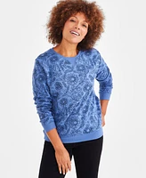 Style & Co Women's Printed Fleece Crewneck Sweatshirt, Created for Macy's