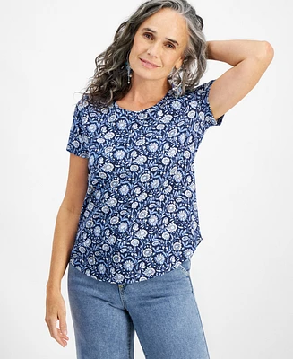 Style & Co Petite Floral-Print T-Shirt, Created for Macy's