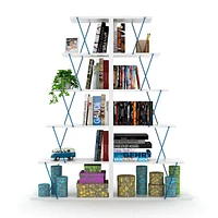 Modern 5 Tier Ladder Bookshelf Organizers, Narrow Bookshelf For Small Spaces