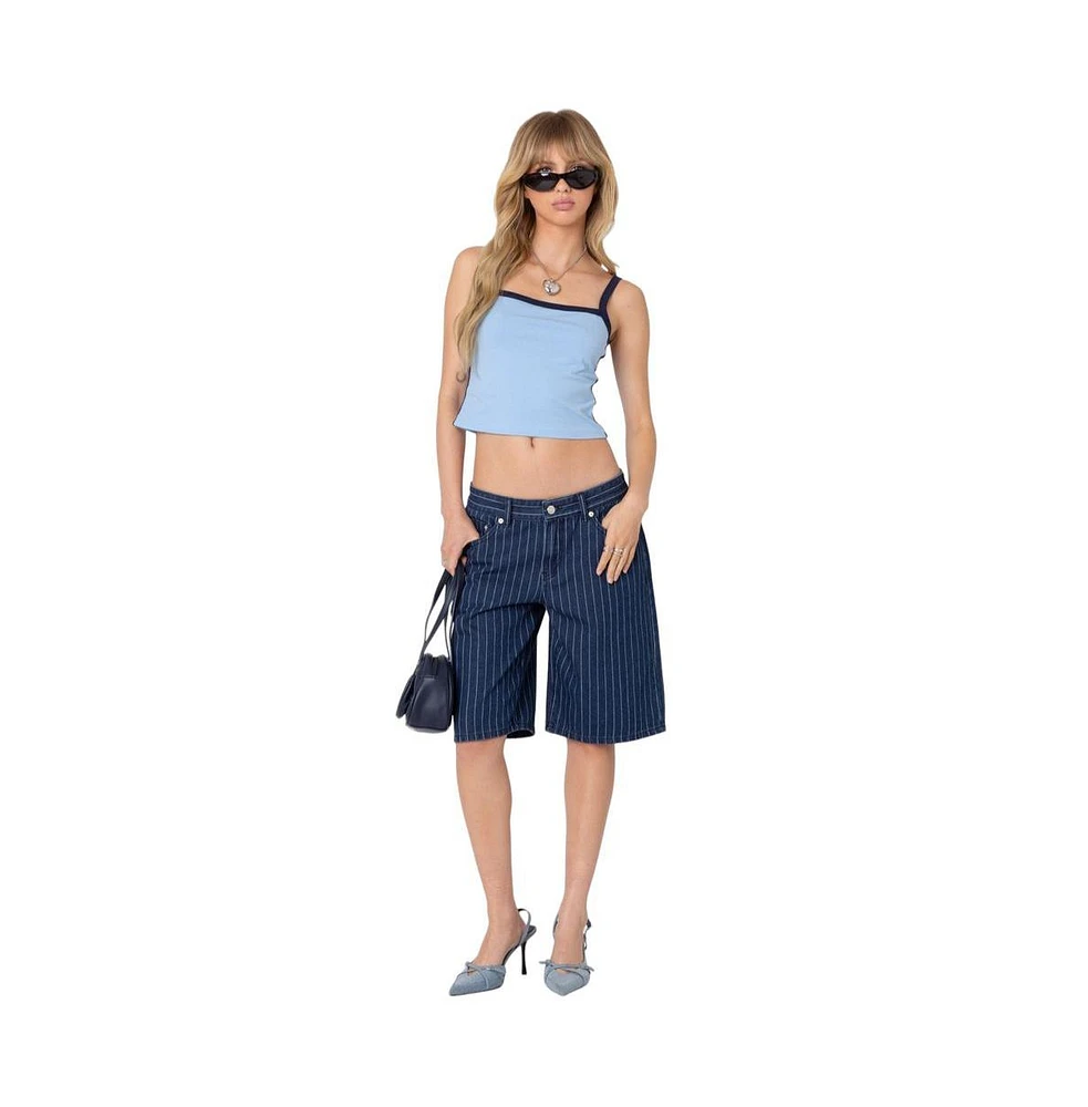 Edikted Women's Pinstripe Denim Bermuda Shorts