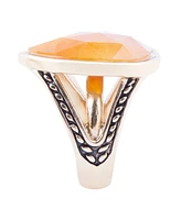 Barse Sky Orange Quartz Golden Bronze Abstract Ring