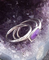 Barse Stack Genuine Purple Amethyst Rectangle Sterling Silver Ring