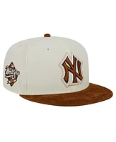 New Era Men's Cream York Yankees Chrome Corduroy Visor 59FIFTY Fitted Hat