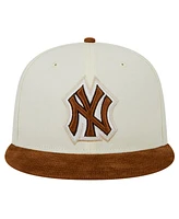 New Era Men's Cream York Yankees Chrome Corduroy Visor 59FIFTY Fitted Hat