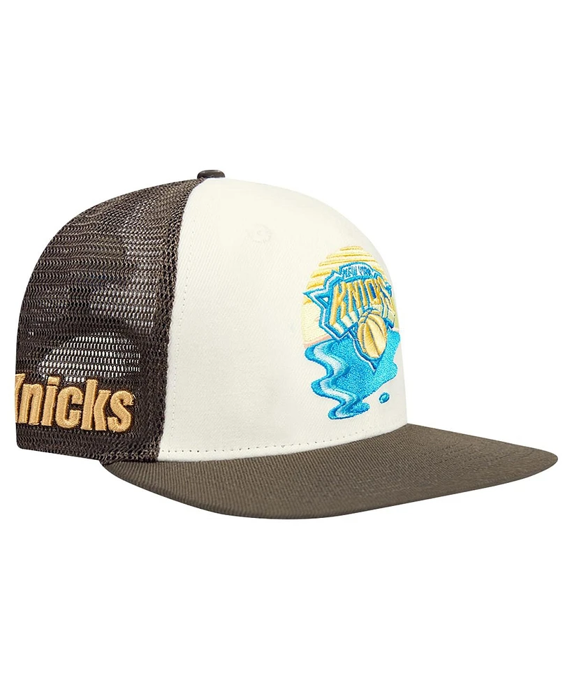 Pro Standard Men's Cream/Brown New York Knicks Glint Sunset Snapback Hat