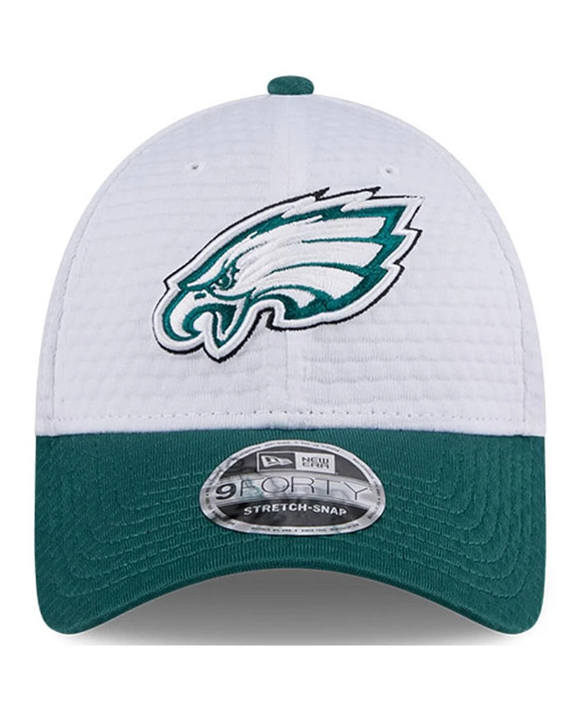 New Era Big Boys and Girls White/Midnight Green Philadelphia Eagles 2024 Nfl Training Camp 9FORTY Adjustable Hat