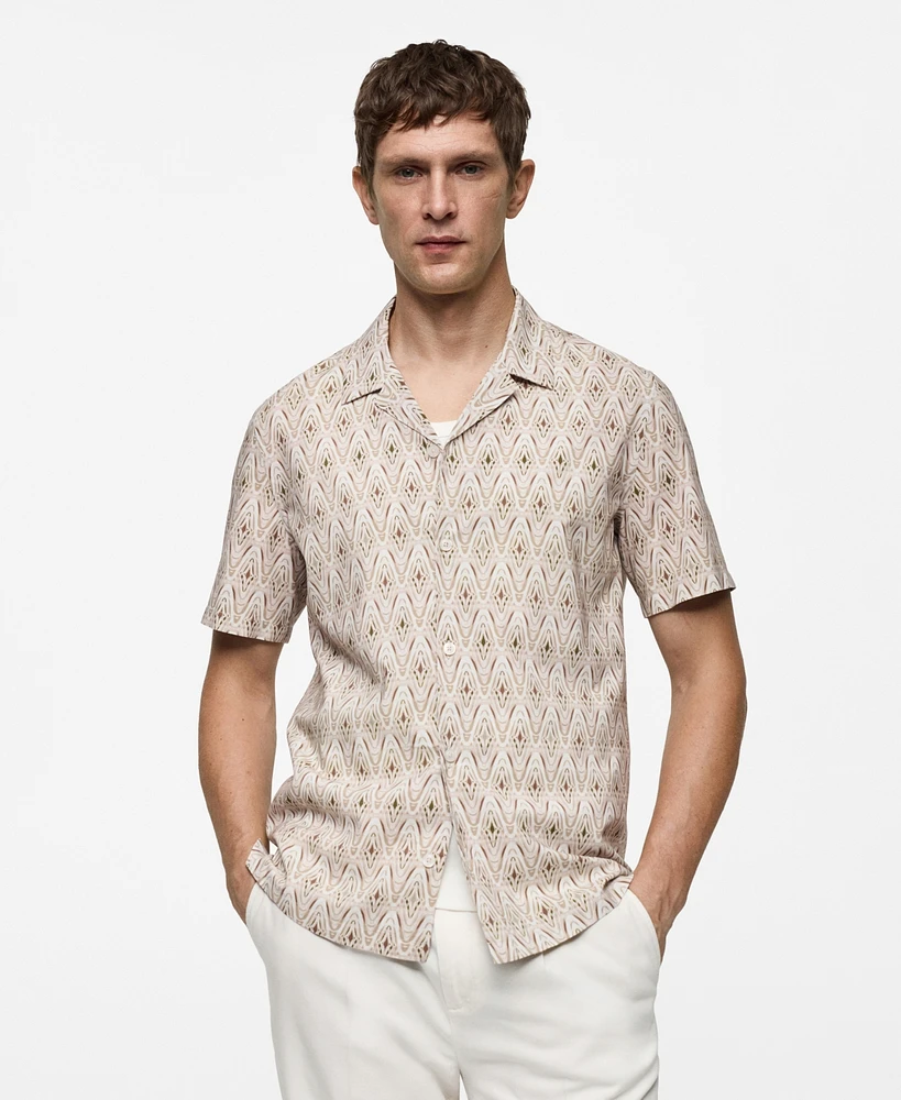 Mango Men's Bowling Collar Printed Flowing Shirt