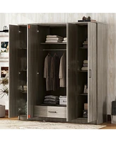 Simplie Fun 4-Door Wardrobe with 1 Drawer, Gray