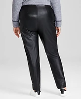 And Now This Trendy Plus Faux-Leather Pintucked Leggings, Created for Macy's