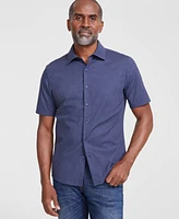 Michael Kors Men's Short Sleeve Button-Front Heathered Shirt