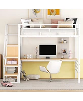 Streamdale Furniture Full Size Metal Loft Bed With Desk, Storage Staircase And Small Wardrobe, Storage Stairs