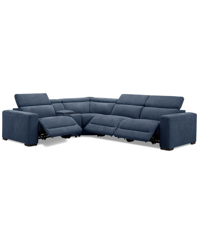 Nevio 5-Pc. Fabric Power Headrest L-Shape Sectional and Console with Motion Chairs