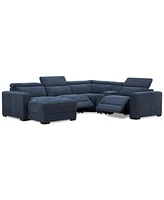 Nevio -Pc. Fabric Power Headrest Sectional and Chaise with 2 Motion Chairs