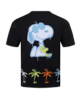 Freeze Max Men's Snoopy Black Peanuts Graffiti on Palm Trees Loose T-Shirt