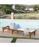 Streamdale Furniture Acacia Wood and Mesh Outdoor Chaise Lounge for Relaxation