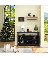 Storage Buffet Cabinet/Sideboard/Tv Console with Glass Doors, Black
