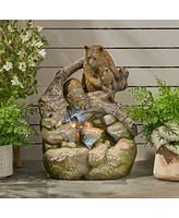 Simplie Fun Bear Family Cascade Outdoor Fountain with Led Lights