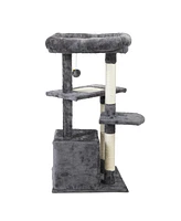 Streamdale Furniture Multipurpose Cat Tree with Sisal Scratching Post, Cozy House, and Play Mat