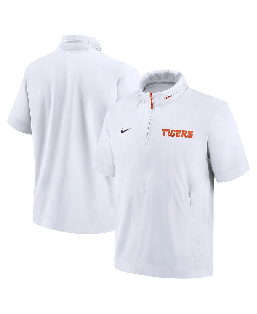 Nike Men's White Clemson Tigers 2024 Sideline Coach Short Sleeve Half-Zip Hoodie Jacket