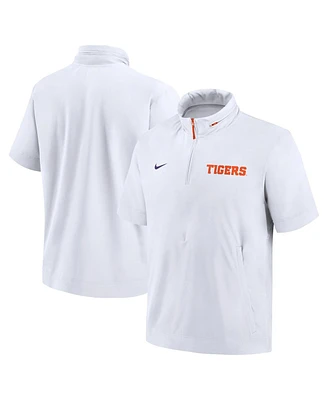 Nike Men's White Clemson Tigers 2024 Sideline Coach Short Sleeve Half-Zip Hoodie Jacket